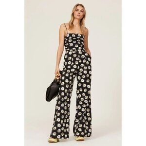 MSGM Tuta Floral Wide Leg Jumpsuit IT 42 Black M Square Neck Ruched Strapless